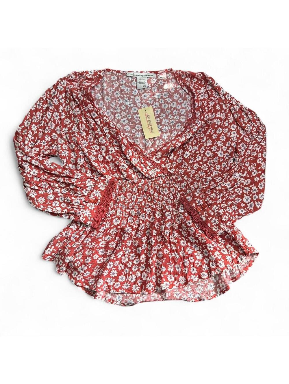 American Rag "Tandori Spice" Floral Peasant Blouse - XS (NWT)